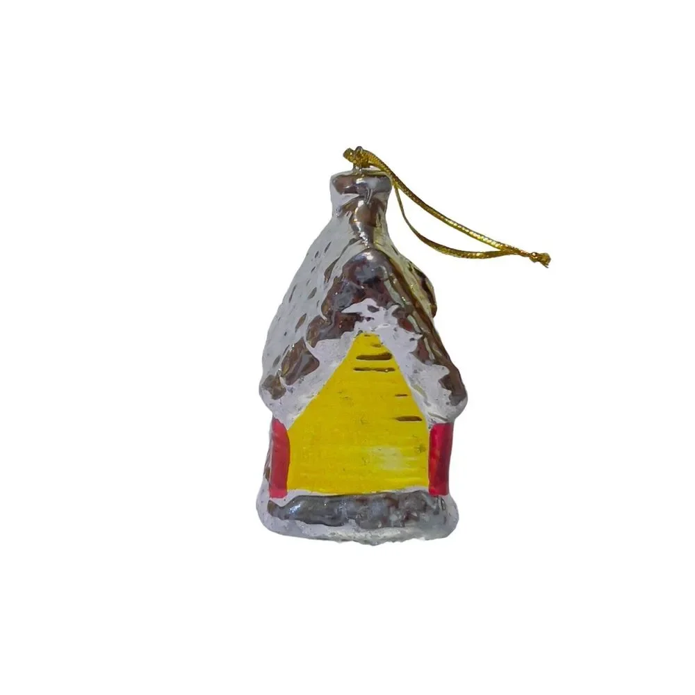 VTG Ceramic Christmas Tree Village House Metallic Glaze‎ Red Yellow Ornament